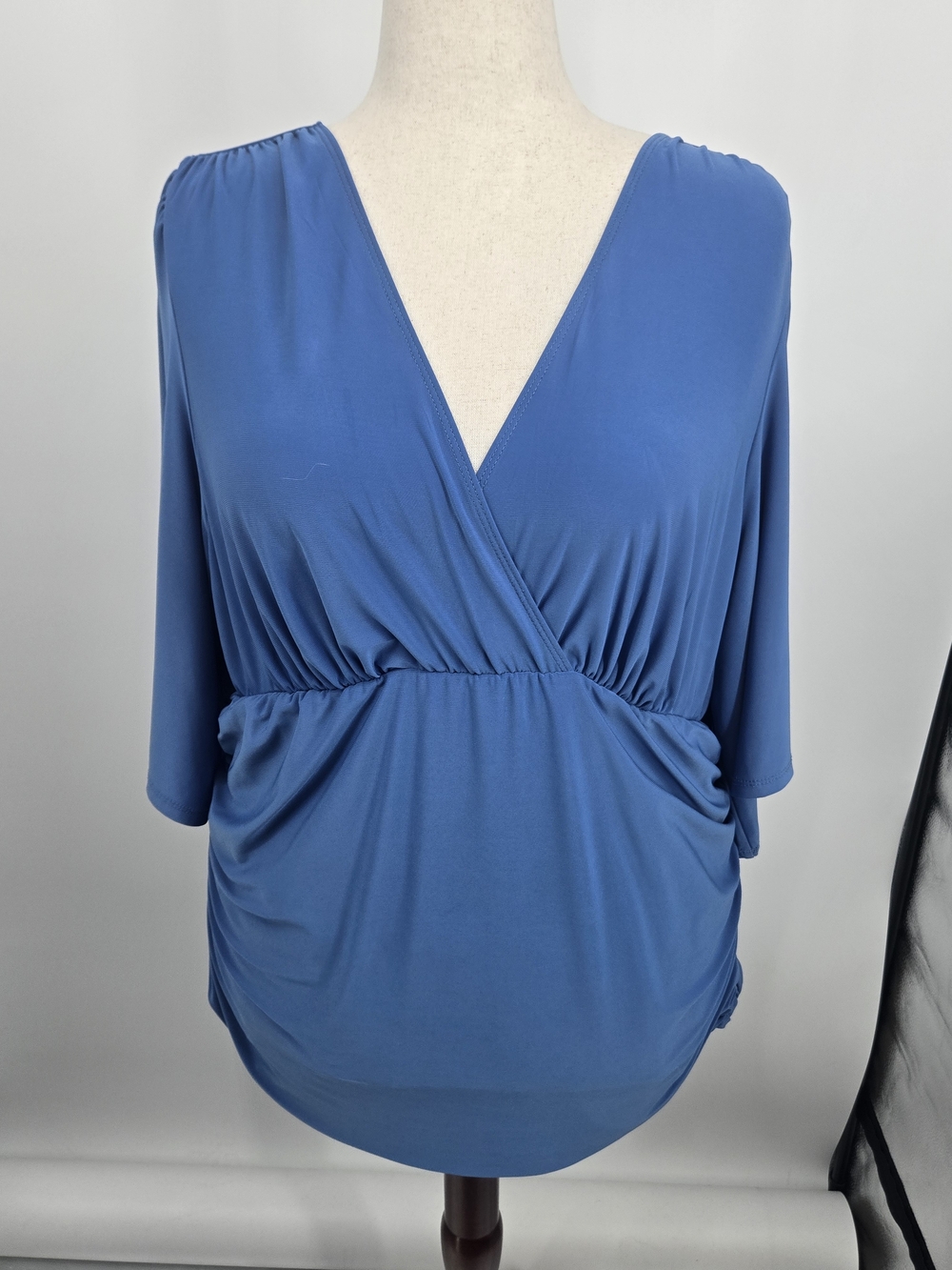 Kiyonna Blue Draped V-Neck Faux Wrap Blouse 3X (8608)